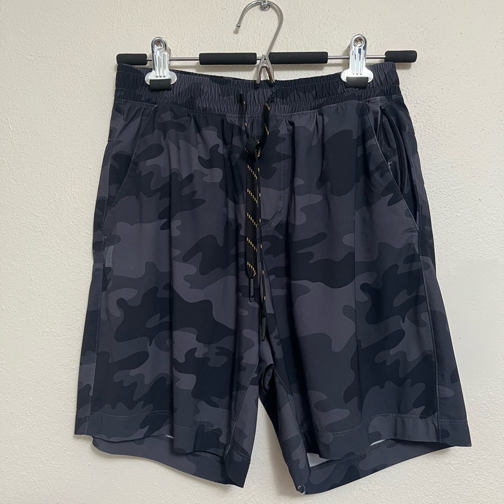 RHONE Black and Gray Camouflage Shorts